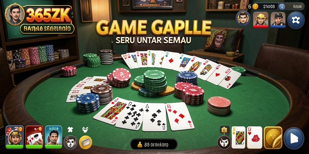 Screenshot gameplay seru dari 365ZK yang menunjukkan permainan Gaple.
