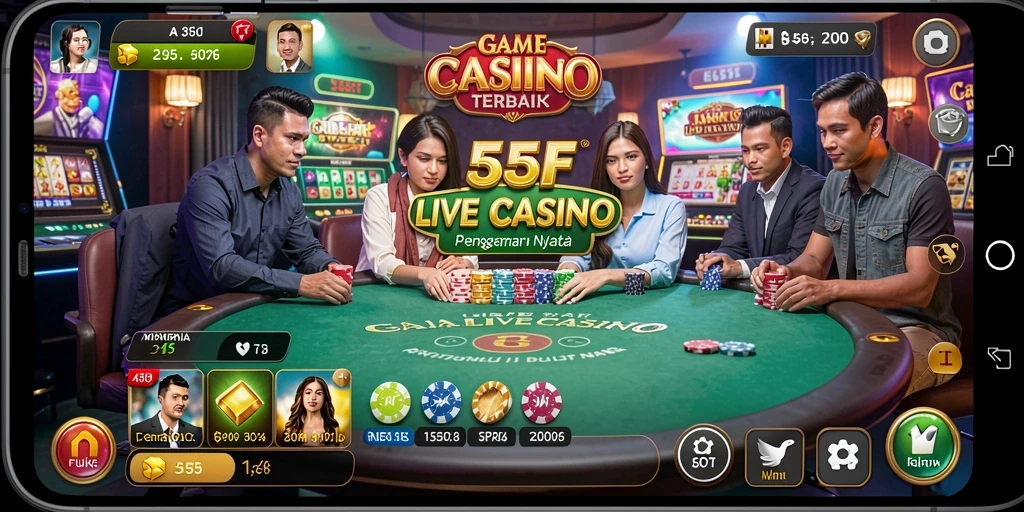 Tampilan utama gameplay Live Casino di 555F dengan dealer langsung