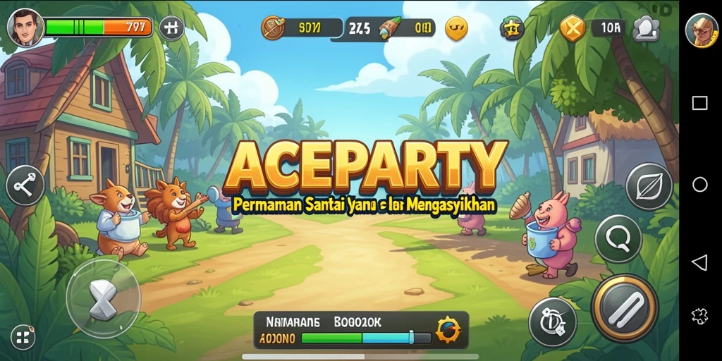 Tampilan gameplay ACEPARTY yang ceria dan interaktif.