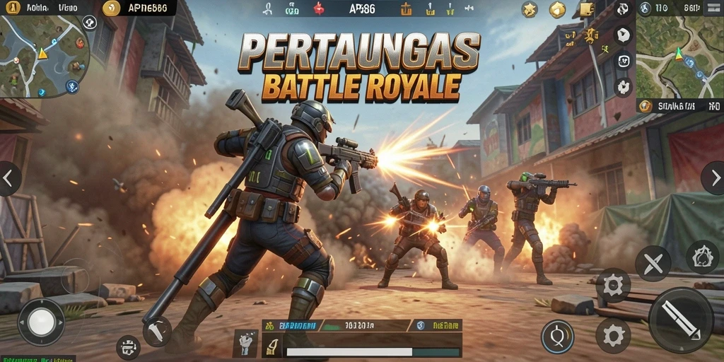 Tampilan aksi mendebarkan dalam gameplay Battle Royale.