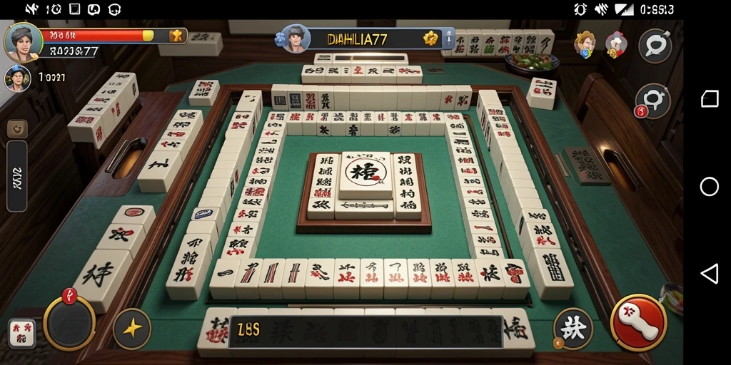 Tangkapan layar utama DAHLIA77 menampilkan gameplay Mahjong yang seru.