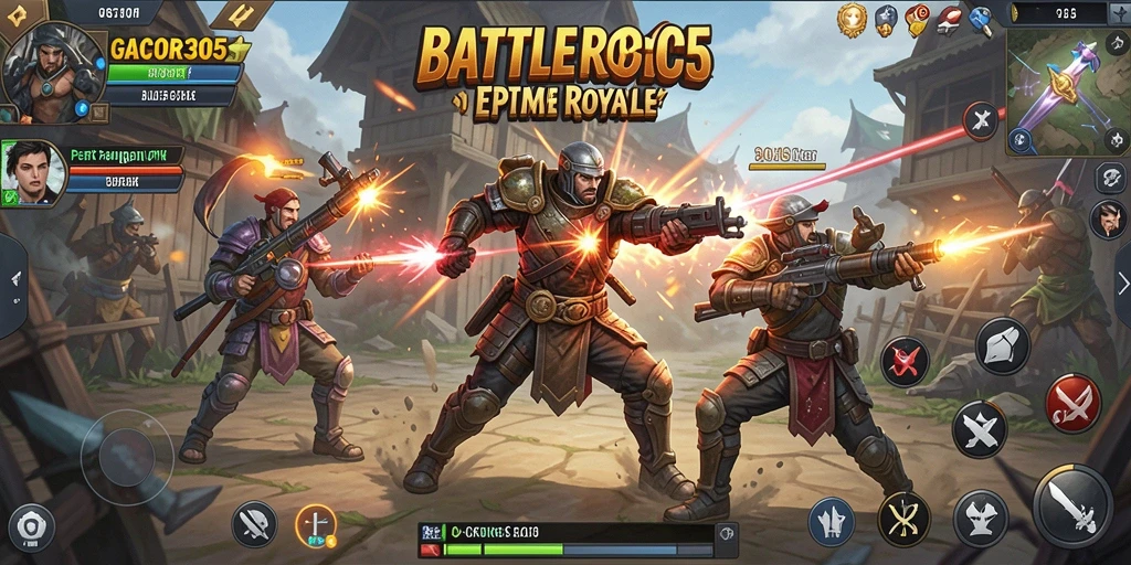 Screenshot dari gameplay GACOR305 menampilkan aksi Battle Royale yang mendebarkan.
