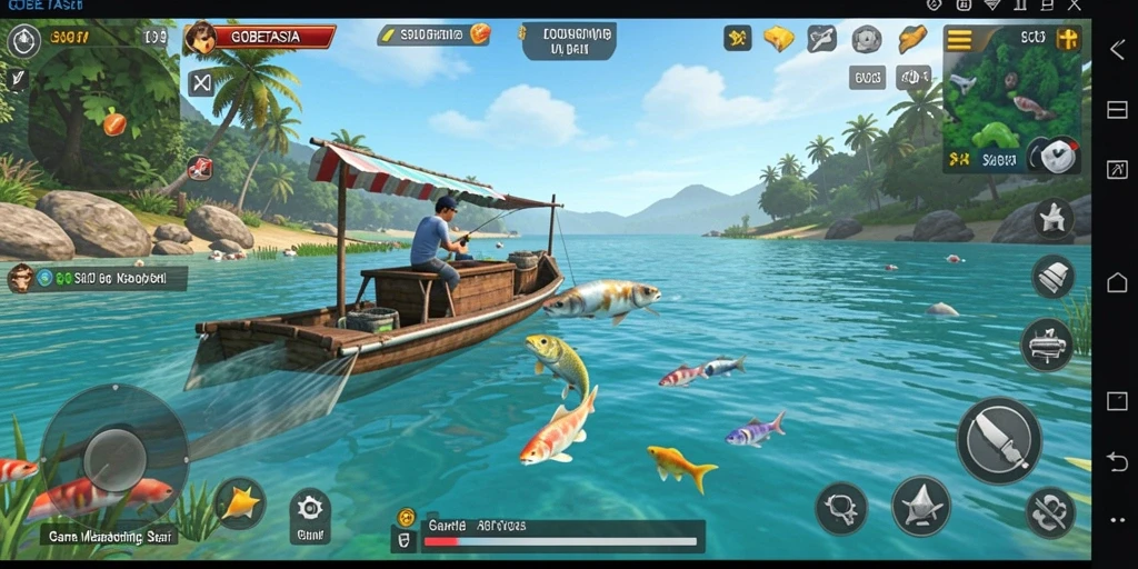 Tampilan gameplay GOBETASIA yang menggembirakan saat memancing.