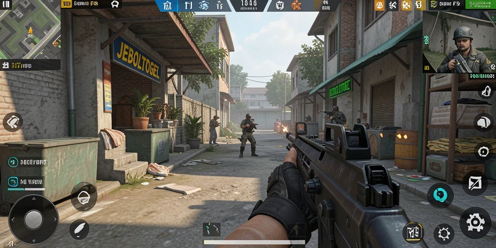 Screenshot gameplay JEBOLTOGEL menampilkan aksi FPS mendebarkan.