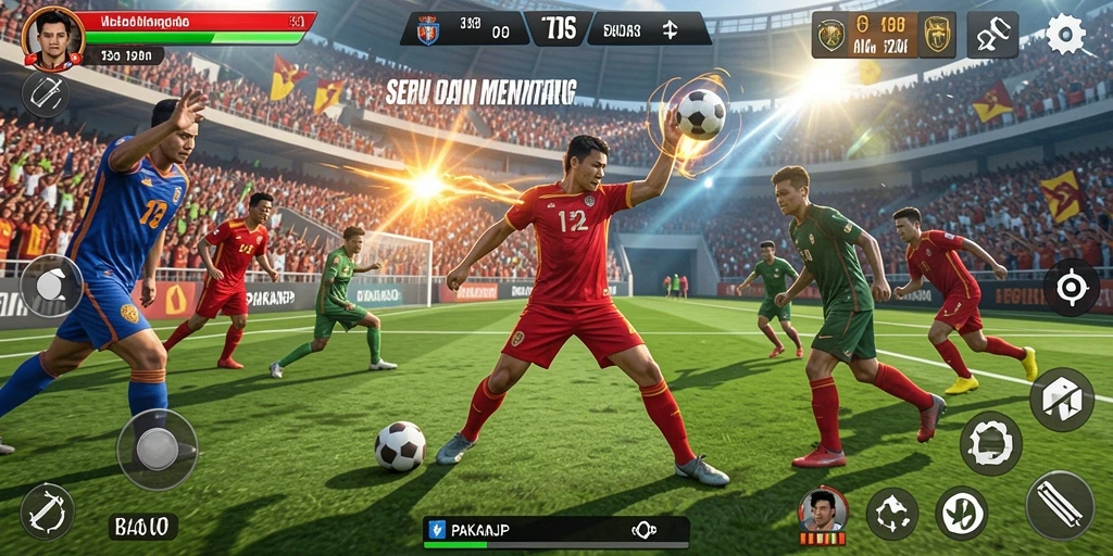 Screenshot utama PAKARJP menampilkan aksi seru dalam pertandingan olahraga.