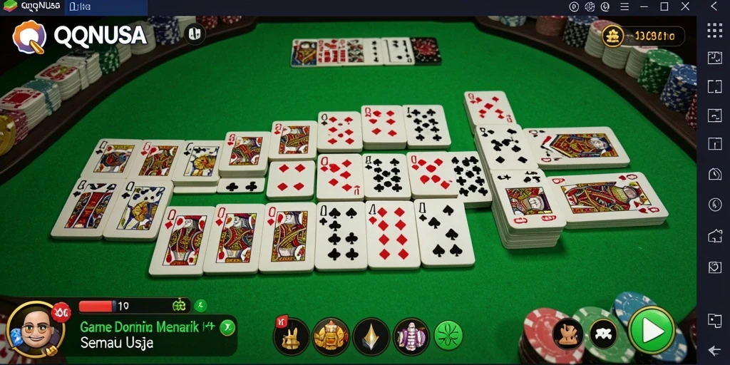 Screenshot gameplay <strong>QQNUSA</strong> menampilkan keseruan domino yang menghibur.