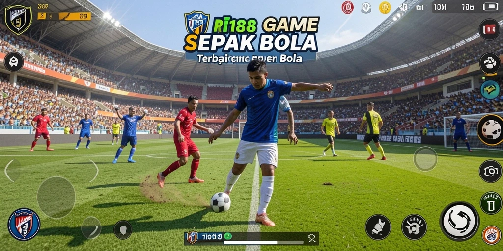 Screenshot gameplay RI188 yang menampilkan aksi pertandingan sepak bola.