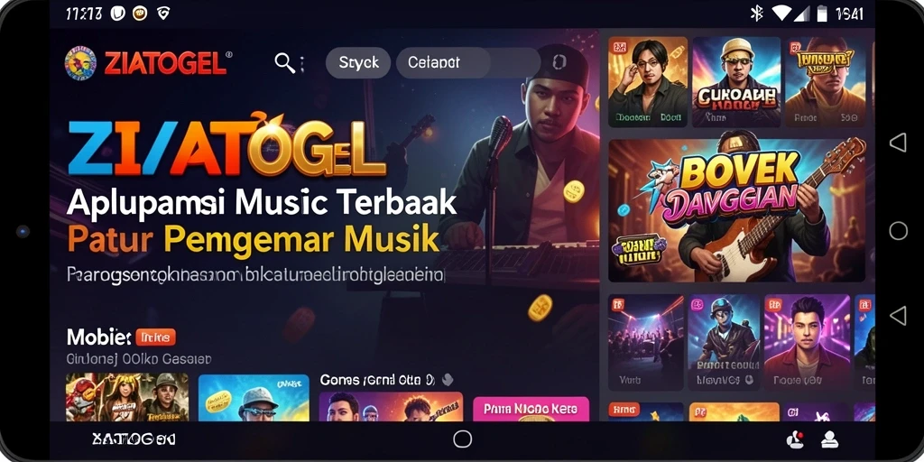 Screenshot gameplay ZIATOGEL menampilkan antarmuka musik yang mudah digunakan.